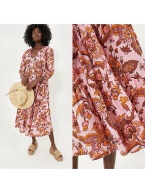 Tuckernuck Sunset Chintz Salty Paloma Pink Paisley Kaftan Maxi Dress